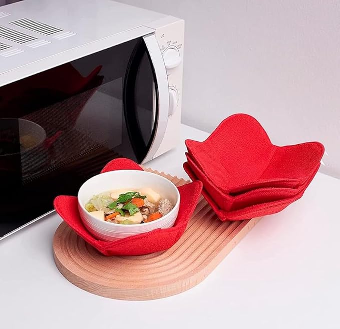 Set of 2 Red Microwave Hot Pads - Pot Holders, Cozies for Food, Ooma, Ramen or Soup Bowl Cozy, Kitchen Gadgets
