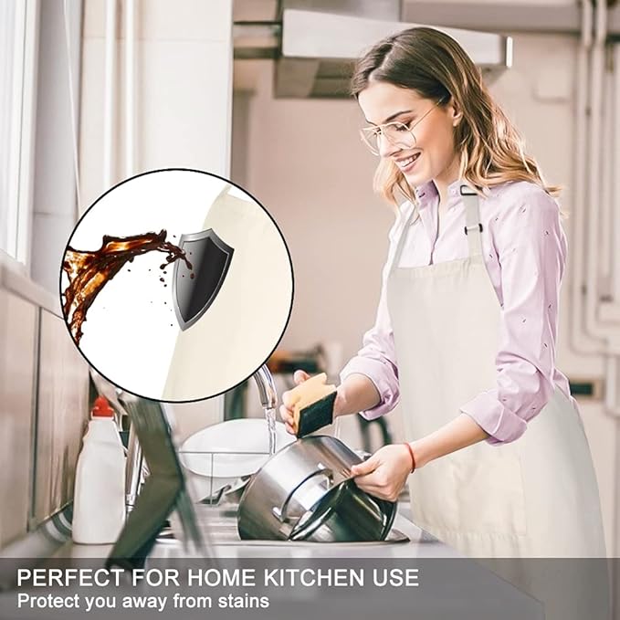 Jubatus 2 Pack 100% Cotton Aprons with 2 Pockets Cooking Chef Kitchen Adjustable Bib Apron for Women Men, Beige