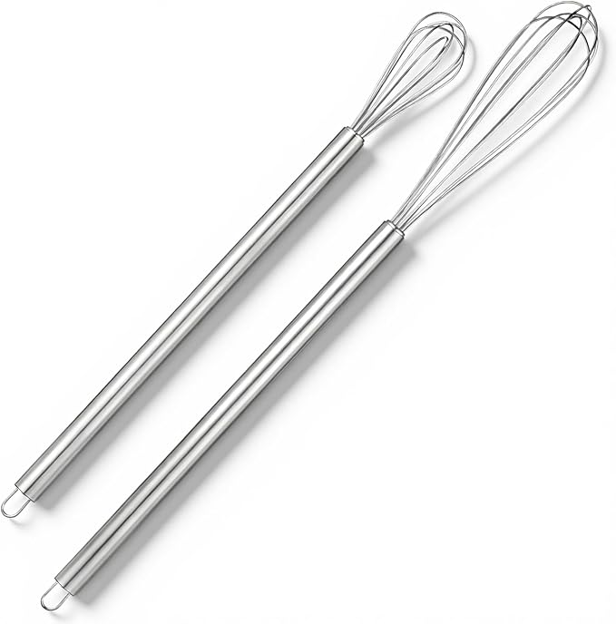 2 pcs Mini Whisk 304 Stainless Steel Small Whisks Baking Mixer Kitchen Stirrer Tiny Portable Egg Beater for Compact Beating Egg Cooking Whisking Whipping Stirring Blending Ingredient Mixing Sauce