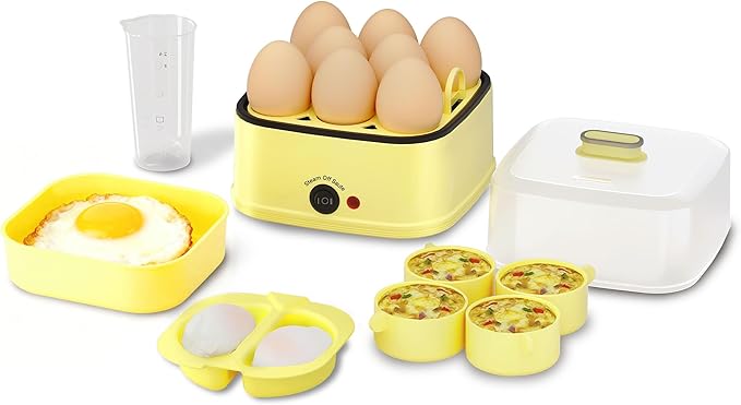 8-in-1 Electric Egg Cooker, Rapid Egg Boiler for Hard, Soft & Poached Eggs, Egg Bite Maker, Auto Shut-Off, 8 Egg Capacity, Breakfast Maker for Meal Prep, Apartment, Office, Dishwasher Safe