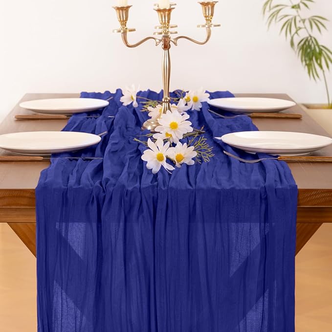 Socomi 10pcs Royal Blue Cheesecloth Table Runner Boho Rustic Gauze 120 inch 10FT Cheese Cloth Runner for Wedding Party Baby Shower Birthday Home Decor Holiday Decorations