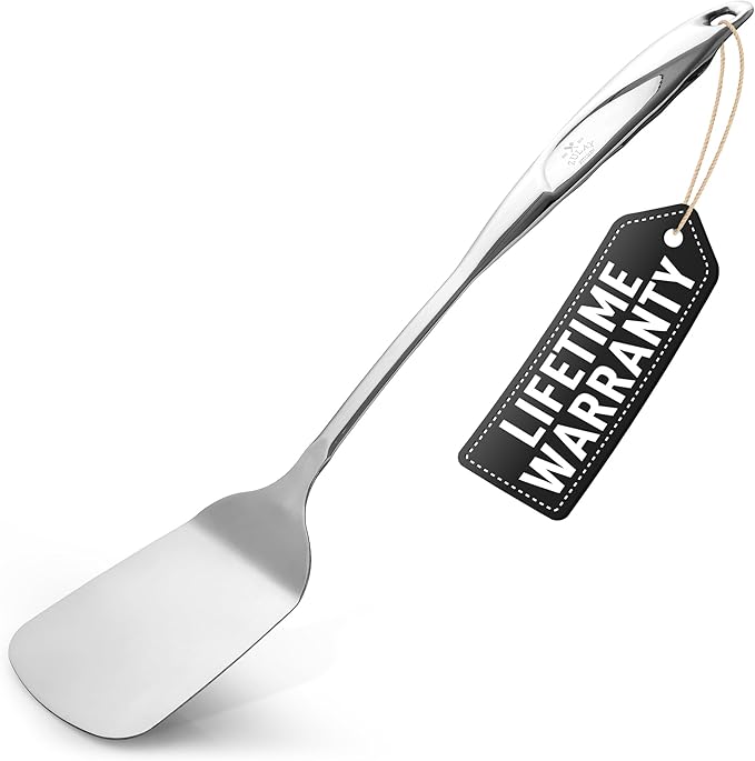 Zulay Kitchen Stainless Steel Solid Turner - 15” Large Metal Spatula for Cooking, Frying & Grilling - Durable, Heat-Resistant & Dishwasher Safe Kitchen Utensil for Everyday Use