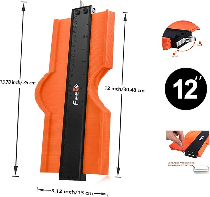 Contour Gauge (12 Inch) with Lock Profile Tool, Birthday Gifts for Men Dad Husband Him Super Contour Duplicator Men Gifts Woodworking Tools Carpenter Tools Construction Outline Angle Measuring Tool