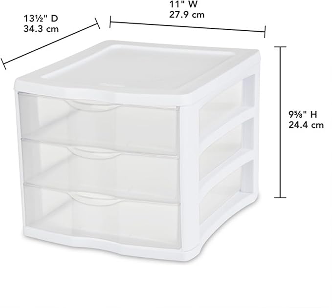 Sterilite ClearView Compact Stacking 3 Drawer Storage Organizer System for Crafting Supplies, Home Office, or Dorm Room, (16 Pack)