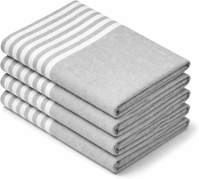 Cloth Napkins 18x18 Inches - Striped Design, 100% Cotton, Reusable & Durable Fabric Napkins for Dining, Everyday Meals, Events, Parties - Machine Washable, Set of 4, Melange Grey