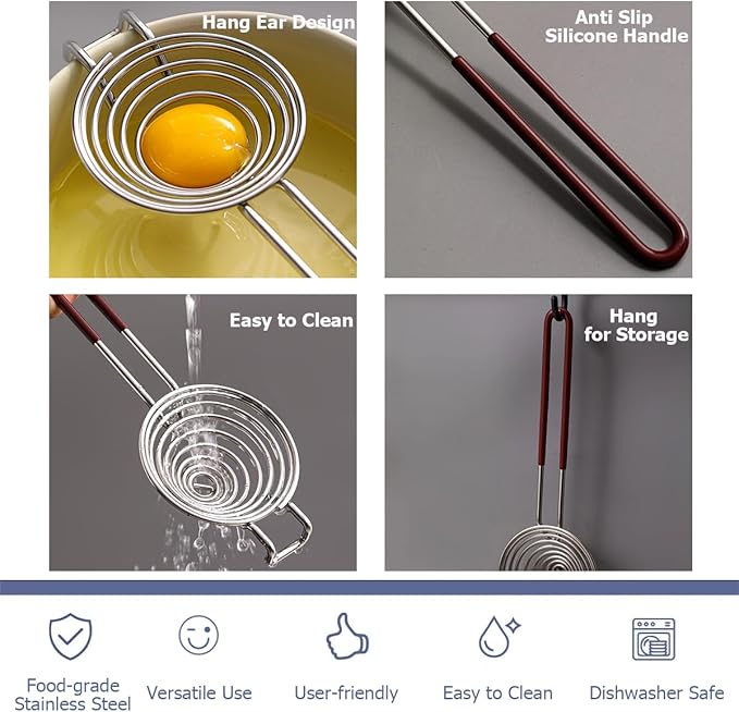 Semi Automatic Whisk & Egg Yolk Separator, Stainless Steel Mini Hand Push Whisk, Hand Mixer Egg Beater Wisking Tool & Egg Separator for Raw Eggs Set, for Cooking, Baking
