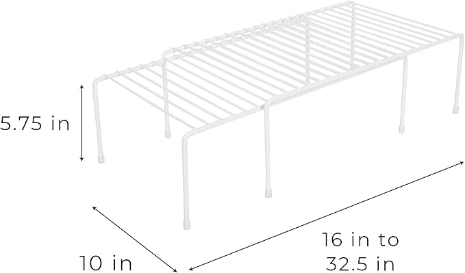 Smart Design Kitchen Storage Expandable Shelf Rack w/ Scratch Resistant Feet - Steel - Rust Resistant Finish - for Cups, Dishes, Cabinet & Pantry Organization - Kitchen (16 x 32.5) [White]