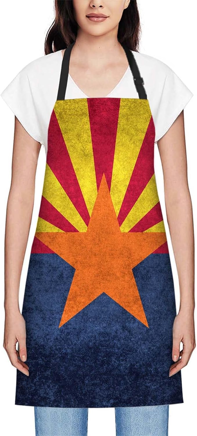 oFloral State flag of Arizona Bib Apron with Adjustable Neck for Men Women,Suitable for Home Kitchen Cooking Waitress Chef Grill Bistro Baking BBQ Apron