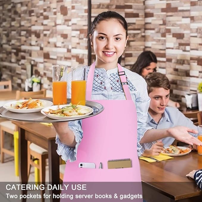 Jubatus 2 Pack Bib Aprons with 2 Pockets Cooking Chef Kitchen Apron for Women Men, Pink