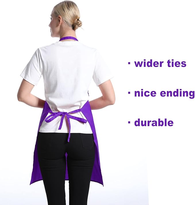 Purple Color Plain Bib Aprons Bulk for Women Men Adult-Unisex Aprons with 2 Front Pockets,Size24 X28 Kitchen Cooking Server Painting Aprons(Purple-15PCS)