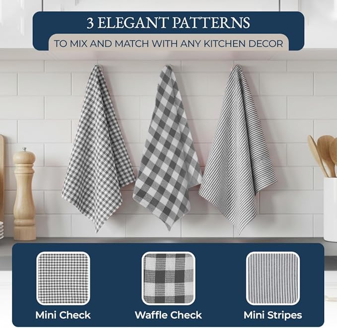 LANE LINEN Kitchen Towels and Dishcloths Sets - 20 Pc Kitchen Essentials for New Home, Heat Resistant Oven Mitts & Pot Holder, Absorbent Flour Sack Dish Towels- Grey