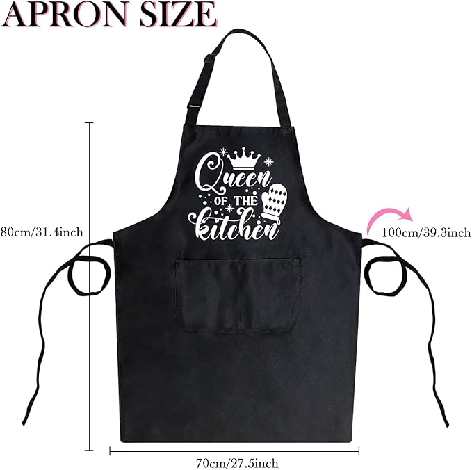 Black Baking Aprons for Women, Adjustable Cooking Baking Kitchen Aprons for Mom Chef with Pockets