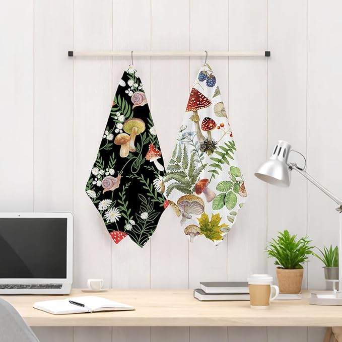 2Pcs Mushroom Kitchen Towels, Cute Botanic Floral Tea Towel Decorative Reusable Dish Hand Towels Mushroom Gifts for Cleaning Drying Women Mom Housewarming Gifts 14 x 24 Inch Kitchen Home Decor