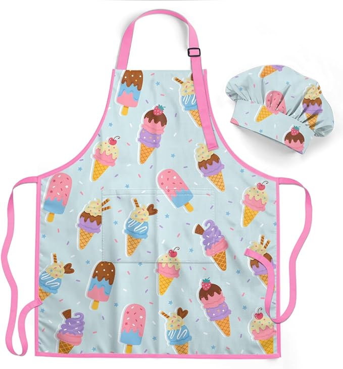 SANDJEST Kids Apron with Chefs Hat Set, Kitchen Apron Gifts