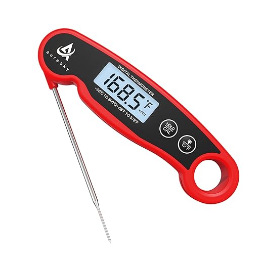 Instant-Read Meat Thermometer Digital for Cooking and Grilling, Waterproof Food Thermometer with Backlight, Calibration & Hold Function for Kitchen, BBQ, Deep Fry, Candy, Liquid (Red)