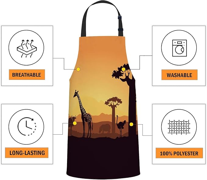 oFloral Wild Animals Apron Unisex Adjustable Bib Apron, Cooking Kitchen Chef Apron, Women Men Apron for Home Kitchen, Restaurant, Coffee house