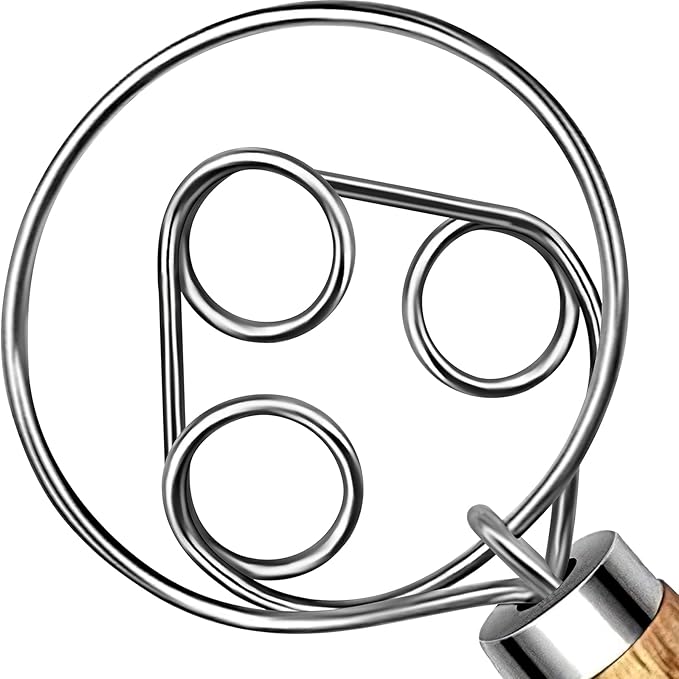 TEEVEA Danish Dough Whisk for Bread Sourdough, Wooden Handle & Stainless Steel Hook