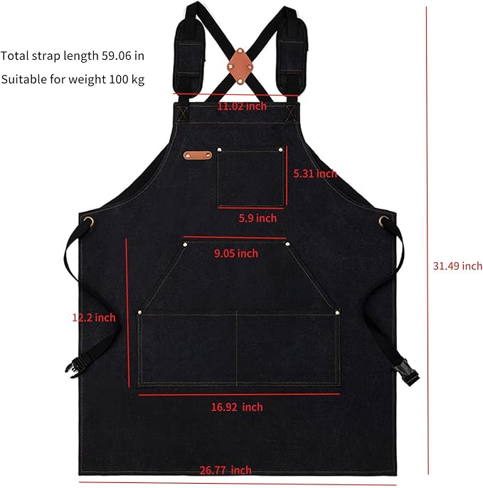 Kitchen apron 16oz canvas with cross-back, waterproof and oil-proof, heavy-duty gardening apron with multiple pockets