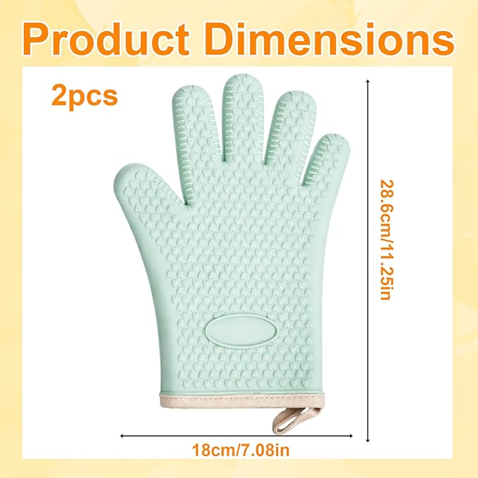Silicone Oven Mitts, Silicone Cotton Double-Layer Oven Gloves Heat-Resistant up to 450°F for Baking, Cooking, BBQ Accessories