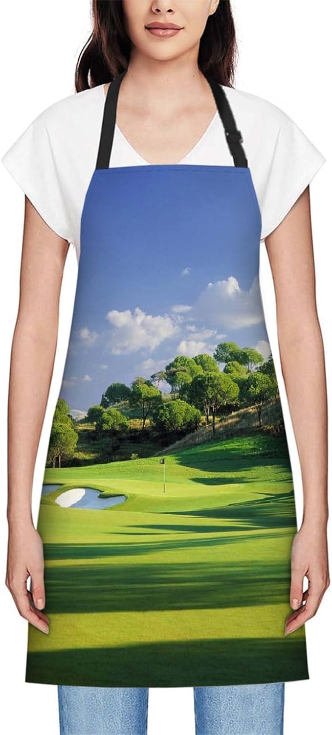 oFloral Golf Course Apron Unisex Adjustable Bib Apron Cooking Kitchen Chef Women Men Aprons for Home Kitchen, Restaurant,Coffee House,Shop,Garden