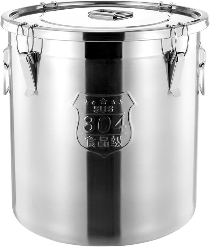 48L/12.68Gal Stainless Steel Airtight Canister Food Storage Canisters with Airtight Lid&Locking Clamp Rice Cereal Grain Canisters Container Bucket for Rice Milk Jug Coffee Bean Cookies Storage