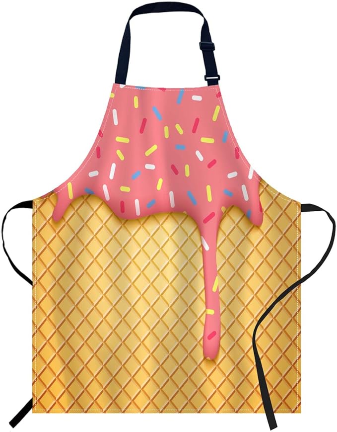 oFloral Pink Ice Cream Apron, Cooking & Baking Apron, Kitchen Apron, Unisex Adult, 27 X 31 Inch