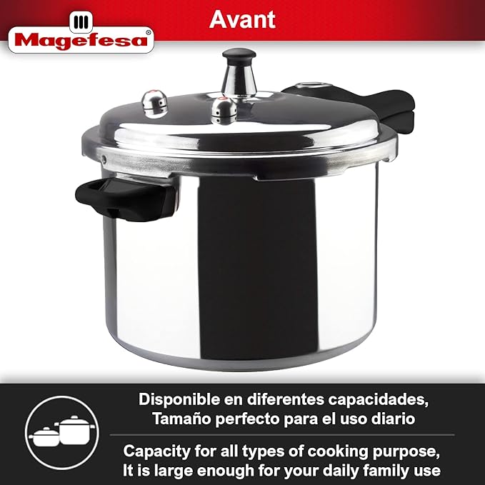 MAGEFESA Avant 6.2-Quart Aluminum Pressure Cooker, Compatible with Gas, Electric & Ceramic Stoves, Stovetop Pressure Canner with Trivet