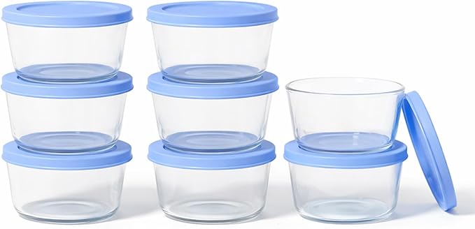 DURA LIVING 16-Piece Glass Food Storage Containers Set (8 Containers + 8 BPA-Free Lids) | 1-Cup, Leakproof | Microwave, Freezer, Oven & Dishwasher Safe | Ideal for Meal Prep & Pantry Organization