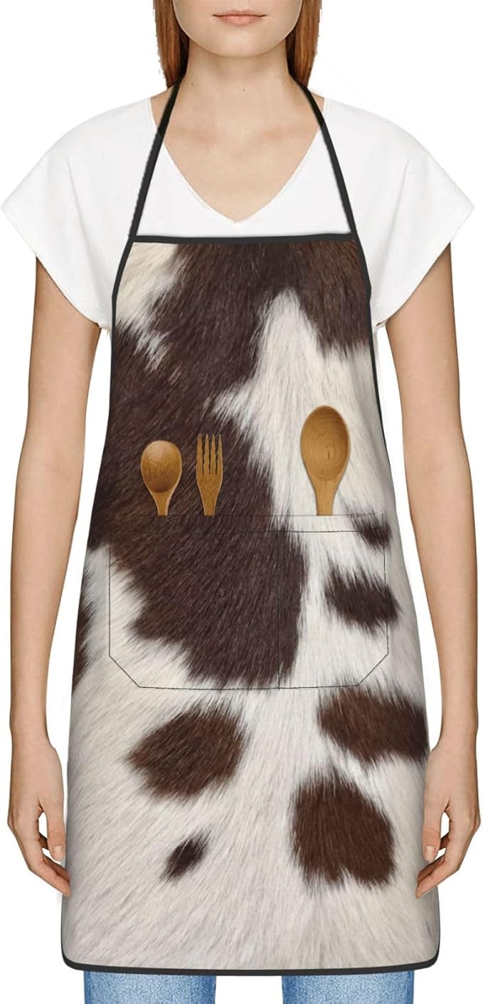 Cow Print Oven Mitts Pot Holders Cooking Apron Set of 5 Silicone Brown Cowhide Western Farmhouse Kitchen Glove Cow Print Apron Non-Slip Heat Resistant for Chef Baking Cooking Grilling BBQ