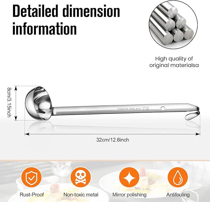 Cunhill 5 Pcs Soup Ladles Stainless Steel Serving Ladles with Long Handle for Serving, Cooking, Stirring, Portioning Kitchen Restaurant Accessories(4 oz)