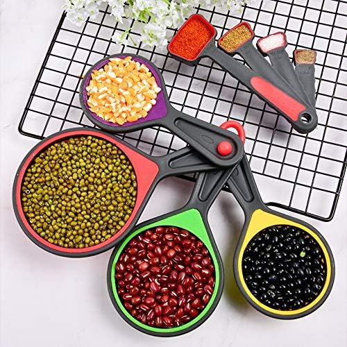 Collapsible Silicone Soft Measuring Cups and Measuring Spoons,8 pieces Portable Food Grade Silicone Cup for Liquid & Dry Measuring Baking &Utensils & Travel Measuring Cup，space saver (Pink)