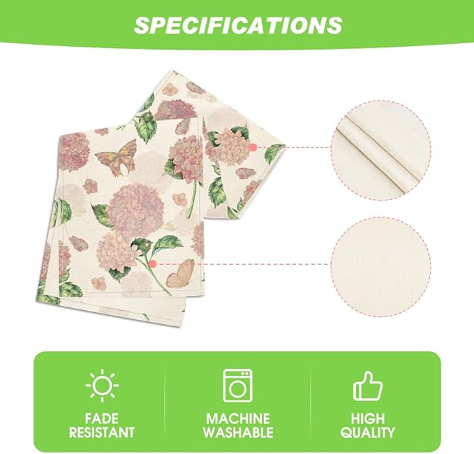 Artoid Mode Pink Hydrangea Butterfly Spring Table Runner, Seasonal Summer Holiday Kitchen Dining Table Decoration for Home Party Decor 13x72 Inch