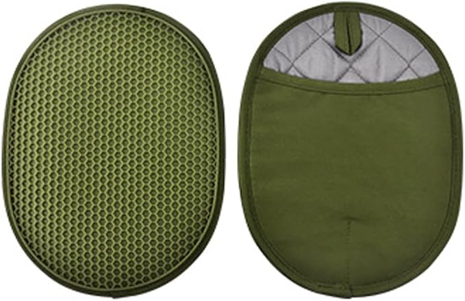 Silicone Pot Holder Set of 2 with Pocket, Heat Resistant Oven Mitts and Non-Slip Ribbed Kitchen Hot Pads for Cooking and Baking - Extra Large Size 9.8 x 7.5 inches, Quilted Lining (Green)