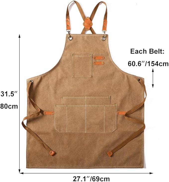 Canvas Work Apron,Cross Back Aprons for Men,Women,Cooking,Carpenter,Woodworking,Chef,BBQ,Grilling,Bartender