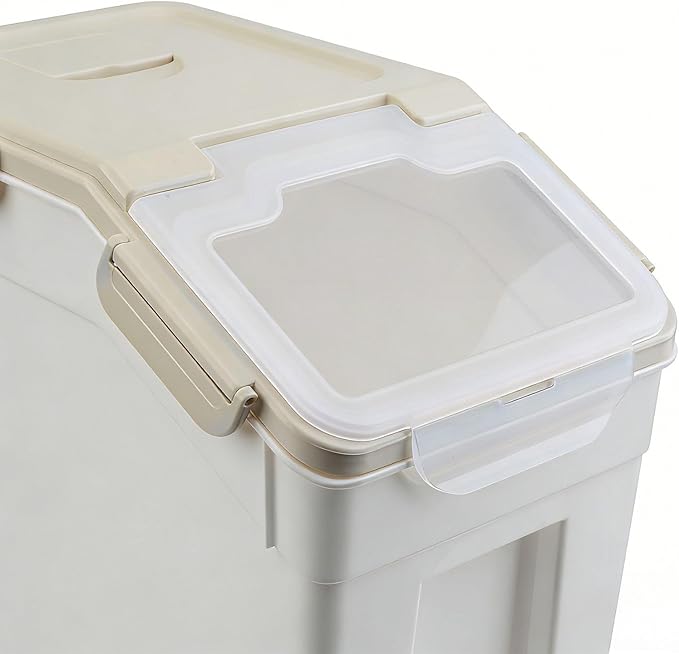 Saim Flour Storage Containers Bin 25lbs, 4Pack Airtight BPA Free Rice & Food Dispenser with Measuring Cup, Scoop - Kitchen Pantry Organizer for Flour, Rice, Grain, Cereal, Pet Food (Grey)