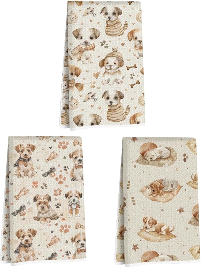 3 Pcs Vintage Goldendoodle Dog Kitchen Towels, Goldendoodle Gifts Decorative Microfiber Dish Cloth Tea Towel, Waffle Hand Towels for Farmhouse Home Bathroom, Dog Lover Gifts