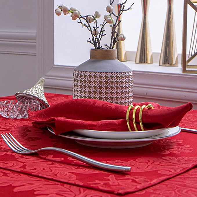 Cloth Napkins Set of 8 – Square 17x17 Inch Jacquard Fabric Polyester Washable Reusable Cloth Napkins for Kitchen Dinner Dining Restaurants Wedding Party Banquet Table (Red, 17X17 Inch)