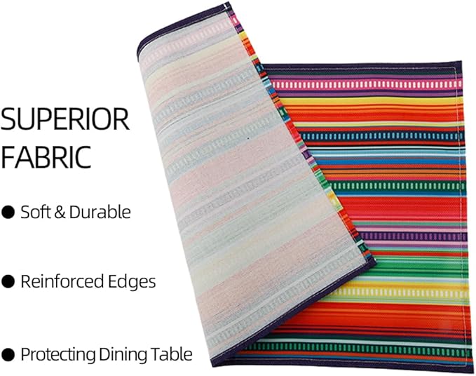 Cinco De Mayo Fiesta Placemats Set of 4, Dining Table Placemats, Linen Place Mats for Mexico Fiesta Taco Party, Table Mats, Placemat Cinco De Mayo Party Supplies Favors Decorations -12x18 Inch