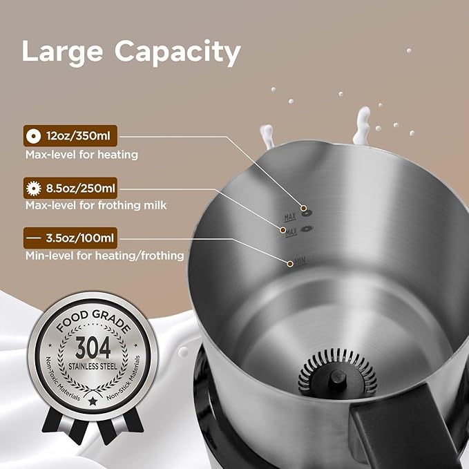 Food Grade Stainless Steel Electric Milk Frother and Warmer, 17oz, Detachable, Automatic Heating, Dishwasher Safe,silver