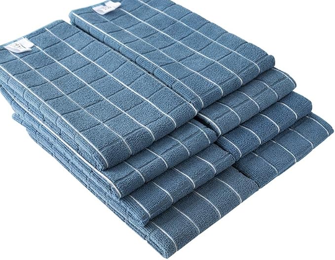 Microfiber Dish Towels - Soft, Super Absorbent and Lint Free Kitchen Towels - 8 Pack (Lattice Designed Blue Colors) - 26 x 18 Inch