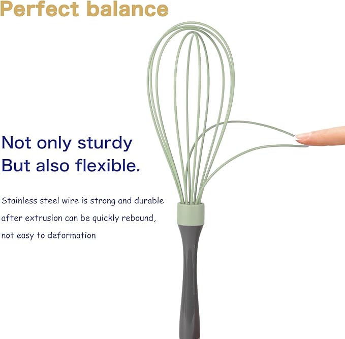 OYV Green Silicone Whisk, Professional Plastic Whisks for Cooking Non-Scratch, Stainless Steel & Heat Resistant Rubber Wisk, Dishwasher Safe, 12-Inch