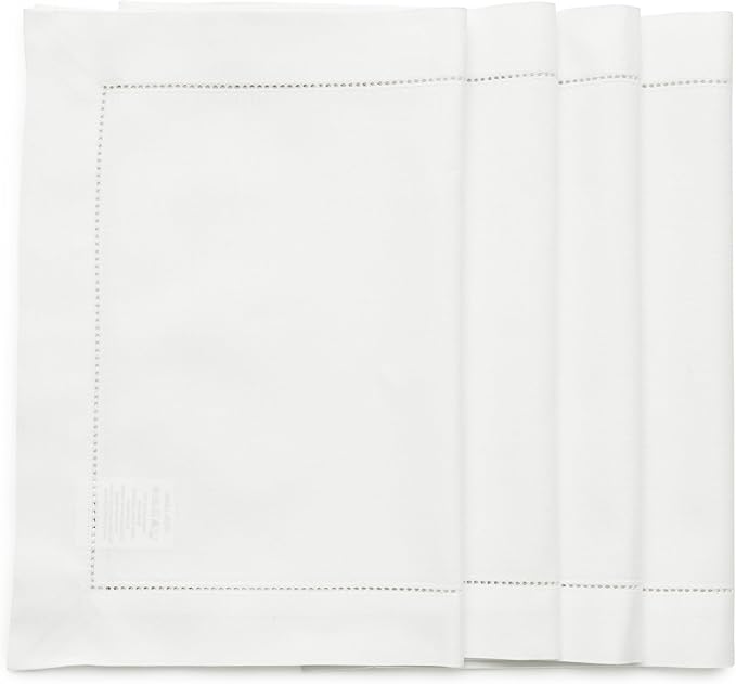 Solino Home White Placemats Set of 4 - Cotton Linen Hemstitch Placemats 14 x 19 Inch for Mothers Day, Spring, Summer, Memorial Day