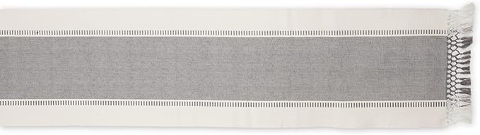 DII Dobby Stripe Woven Table Runner, 13x72 (13x77.5, Fringe Included), Cool Gray