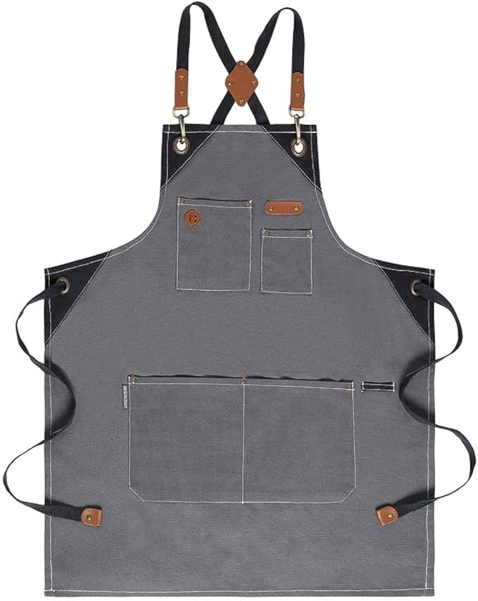 Chef Apron, Recycled Cotton Kitchen Apron with an Adjustable Neck with Long Ties, for cooking, baking