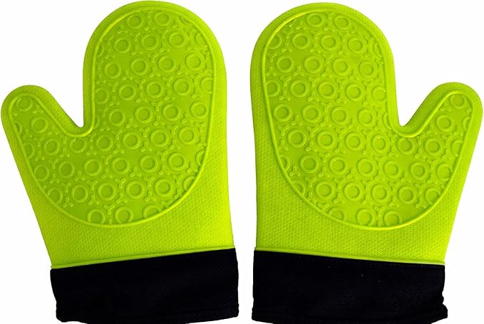 2PCS Green Professional Extra Large Silicone Oven Mitts and Pot Holders – Heat Resistant Kitchen Gloves, Baking Mittens, and BBQ Holders for Cooking, Grilling, and Baking