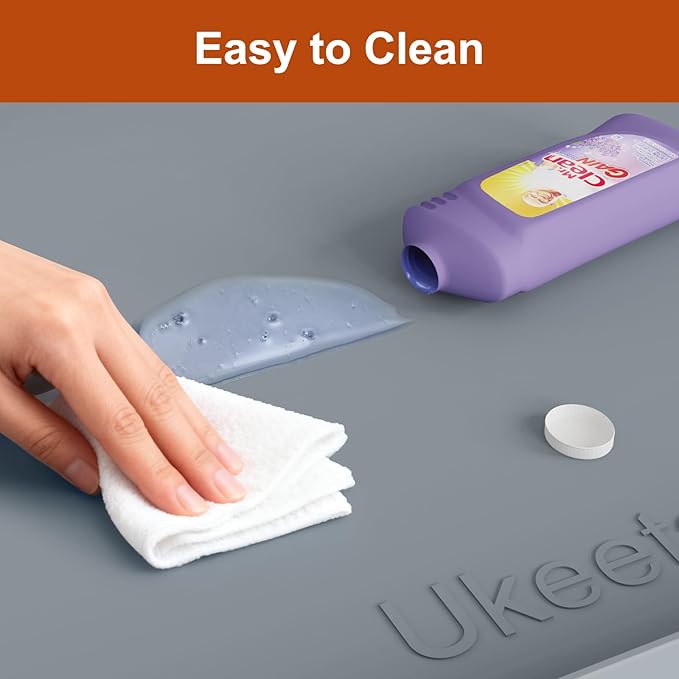 ukeetap Extra Thick Silicone Mat Waterproof with Raised Edge 34" x 22", Under Sink Mat for Kitchen & Bathroom, Kitchen Cabinet Liner, Multi-Purpose for Storage & Protection, Gray