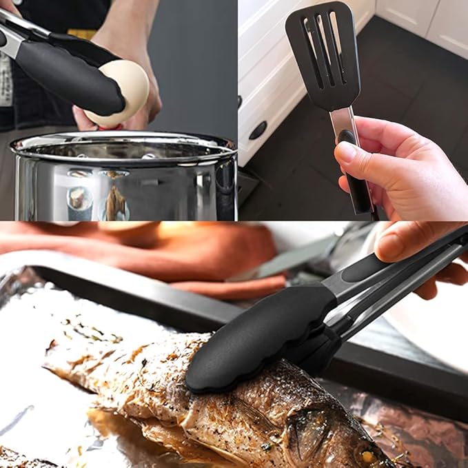 Mini Silicone Tongs Set of 2, Small Serving Tongs (7 inch) with Silicone Tips and Stainless Steel Handle, Great for Steaks, Salads, Vegetables