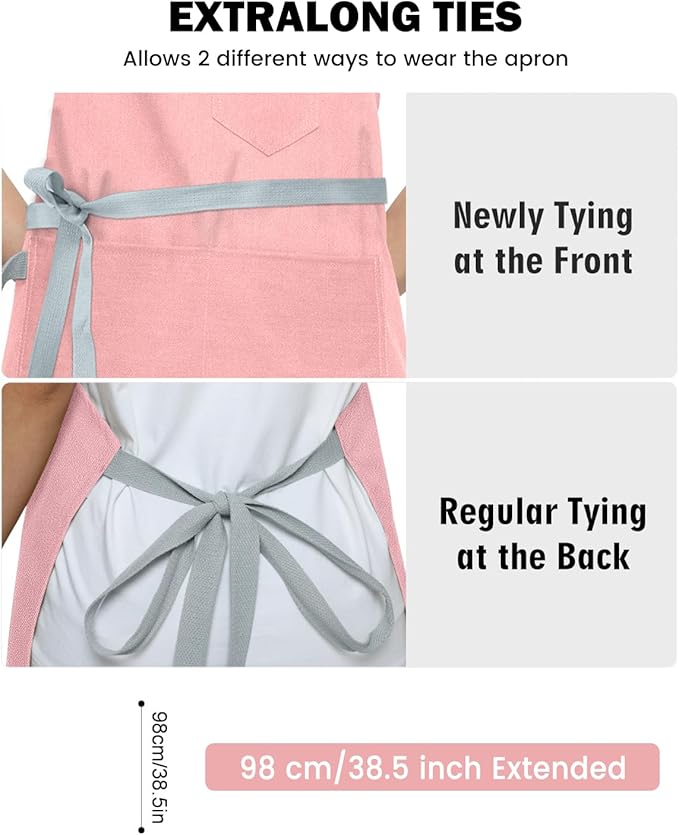 Womens Apron With Pockets Adjustable Shoulder Strap,Apron For Men 38.5" Extra-Long Straps Fit More Body Types,Chef Apron For Kitchen Garden Barbecue Woodworking. (Pink)