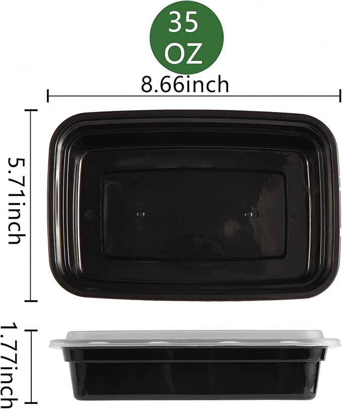 Qewro 10Pack 35oz Meal Prep Containers Disposable Food Storage Containers with Lids, 1-Compartment Reusable Food Storage Plastic Stackable To Go Boxes Microwave, Freezer, Dishwasher Safe
