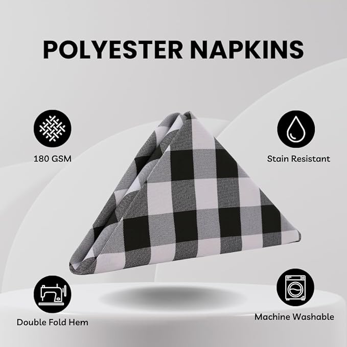 Your Chair Covers - 20 Inch Square Premium Polyester Cloth Napkins 10 Pack - Checkered Black, Oversized, Gingham Checkered Blue Napkin, Restaurant and Hotel Multi Use